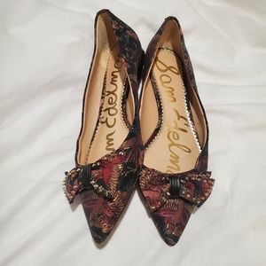 Sam Edelman Raisa Studded Black Bird Jacquard Pointed Flats